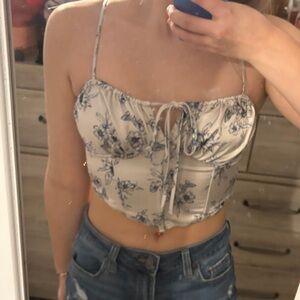 La Hearts Blue and Cream Floral Crop Top